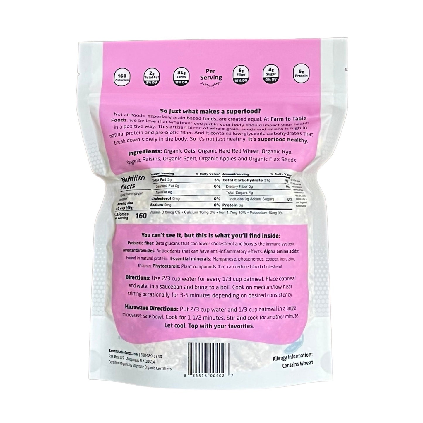 Organic Apple Raisin Superfood Whole Grain & Oatmeal--3- 14 oz. bags Auto renew