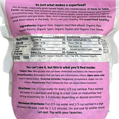 Organic Apple Raisin Superfood Whole Grain & Oatmeal--3- 14 oz. bags  Auto renew